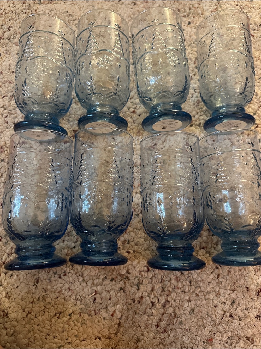 Set of 8 Blue Glass Tumbler with Snowflakes and Christmas Trees Home Interiors